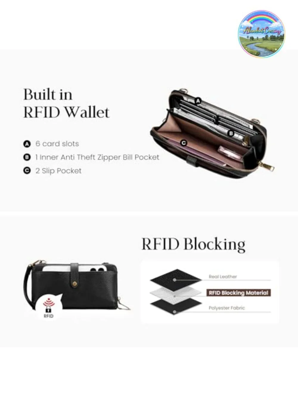 Genuine Leather Crossbody Phone Wallet Wristlet with RFID, Vintage Style